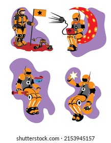 Space illustrations - concepts. A collection of scenes with an astronaut in his adventures. Vector illustration.