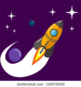 Space illustrations. Forward to the stars. Spaceships, UFO and Rockets.