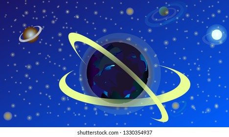 Space image with planets for background or screen saver, exclusive design, vector graphics