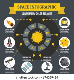 Space infographic banner concept. Flat illustration of space infographic vector poster concept for web