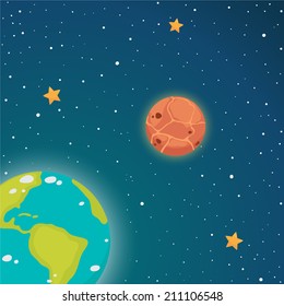 Space. Inner planets: Earth and Venus, vector.