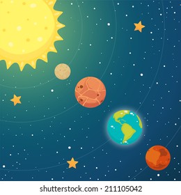 Space. Inner planets: mercury, venus, earth, mars. Vector.