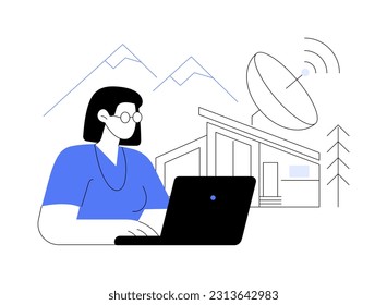 Space internet abstract concept vector illustration. Happy freelancer using space internet, natural science, communications satellites, high data speeds, wireless connection abstract metaphor.