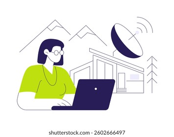 Space internet abstract concept vector illustration. Happy freelancer using space internet, natural science, communications satellites, high data speeds, wireless connection abstract metaphor.
