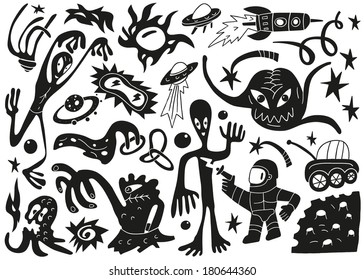 Space invaders ,aliens - doodles set part 1