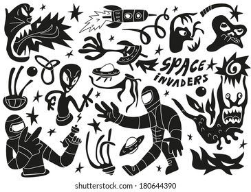 Space invaders ,aliens - doodles set part 2