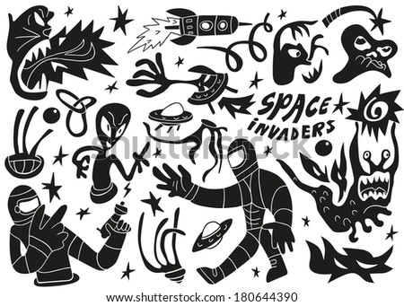 Space invaders ,aliens - doodles set part 2