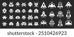 Space invaders in pixel art style. Aliens, spaceships and monsters for arcade games.