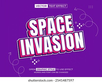 texto editável de invasão de espaço, efeito de fonte, texto 3d para título