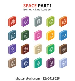 Space isometric Vector line icons set