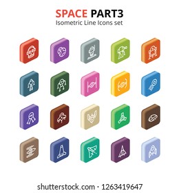 Space isometric Vector line icons set