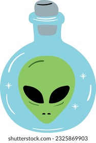 Space Jar with Alien Head Vector Flat Illustration