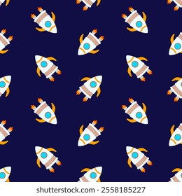 Space jets vector seamless pattern. Children spaceships design, rocket background, galaxy wallpaper