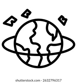 Space junk icon Black and white outline vector