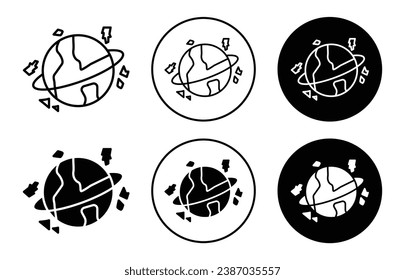 Space junk icon set. space waste vector symbol in black filled and outlined style.