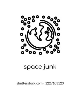 space junk icon. Trendy modern flat linear vector space junk icon on white background from thin line Astronomy collection, outline vector illustration