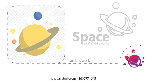 Space Junk Vector Flat Illustration, Solid, Line Icon