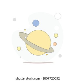 Space Junk Vector Flat Illustration On White. Saturn Planet