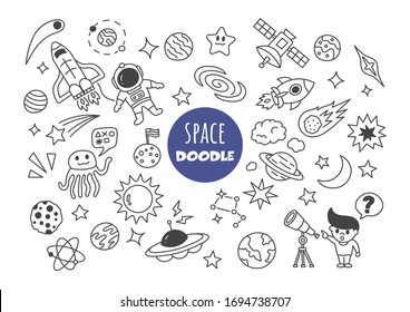 space kawaii doodle vector hand drawing style