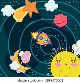 koala espacial en el cohete planet sun y star adventure explorar ilustración vectorial de dibujos animados animales