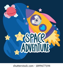 space koala in rocket travel adventure explore animal cartoon vector illustration
