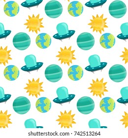 Space landing planets spaceship seamless pattern background future exploration space ship rocket shuttle vector illustration