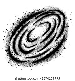 Space landscape background in graffiti style isolated with a white background.Milky Way galaxy. Retro style dot work. Noisy rough shading using dots. Vector illustration