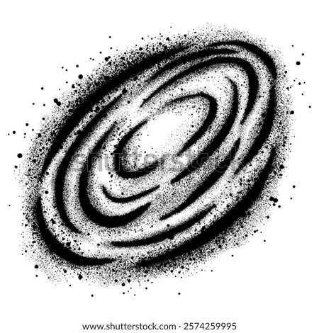 Space landscape background in graffiti style isolated with a white background.Milky Way galaxy. Retro style dot work. Noisy rough shading using dots. Vector illustration