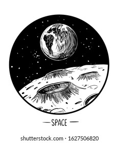 Space landscape. Grayscale vector illustration. Great for print