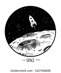 Space landscape. Grayscale vector illustration. Great for print