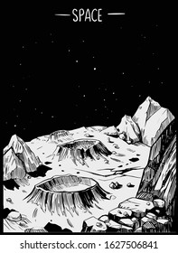 Space landscape. Grayscale vector illustration. Great for print