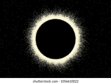 Space landscape with scenic view on solar eclipse made with retro styled dotwork