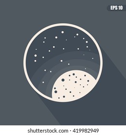 Space landscape: stars, planets, comet, stardust. Vector flat illustrations and background. Vector flat design illustration of space icon. Moon.