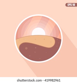Space landscape: stars, planets, comet, stardust, sun, mountain. Vector flat illustrations and background. Vector flat design illustration of space icon.