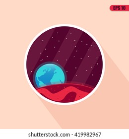 Space landscape: stars, planets, comet, stardust, mountain. mars, venus. Vector flat illustrations and background. Vector flat design illustration of space icon.