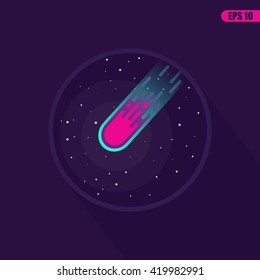 Space landscape: stars, planets, comet, stardust. Vector flat illustrations and background. Vector flat design illustration of space icon.