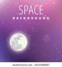 paisagem espacial em um design noturno estilizado com lua cheia e estrelas pequenas.

