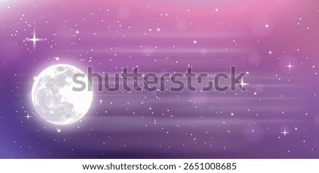 space landscape in a stylized night design with a full moon and small stars.

