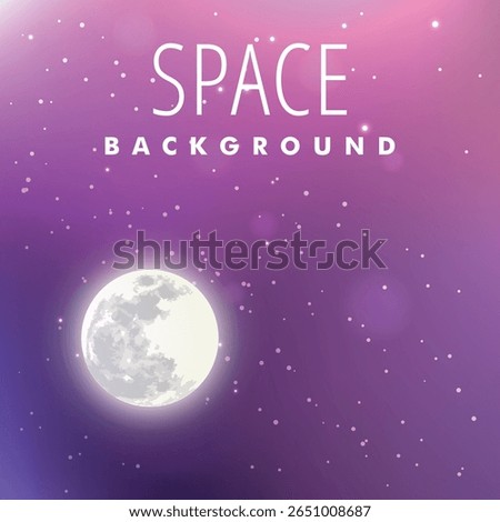 space landscape in a stylized night design with a full moon and small stars.

