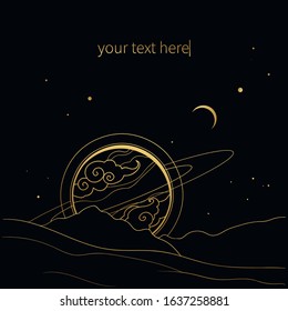 Space landscape. Vector hand drawn illustration with place for your text