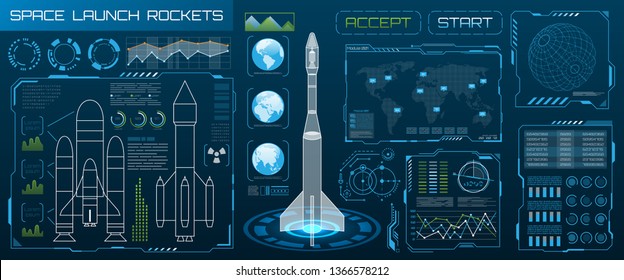 Space Launch Interface Rockets, Sky-fi HUD. Head Up Display - Illustration Vector