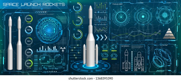 Space Launch Interface Rockets, Sky-fi HUD. Head Up Display - Illustration Vector