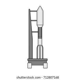Space launch vehicle at launch. Space technology single icon in monochrome style vector symbol stock illustration web.