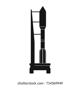 Space launch vehicle at launch. Space technology single icon in black style vector symbol stock illustration web.