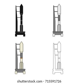 Space launch vehicle at launch. Space technology single icon in cartoon style vector symbol stock illustration web.