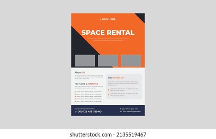 Space for lease flyer template,  Office space rent flyer, Office lease flyer, poster, banner, Office space flyer.