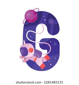 Space Letter G as Font and Alphabet Capital Bold Figure with Astronaut Vector Illustration