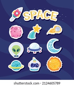 space lettering and set ten icons