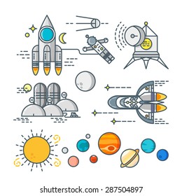 Space Line Art Icon Set. Cosmos Logo. Cosmos Set. Cosmos Line Icons. Rocket Line Icon. Planet Line Icon. Spaceship Line Icon. Sun Line Logo. Earth Line Logo. Astronaut Logo. Cosmos Vector Set.