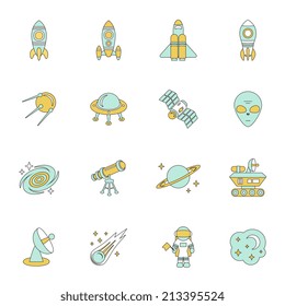 Space line icons set of moon star planet and spacestation vector illustration